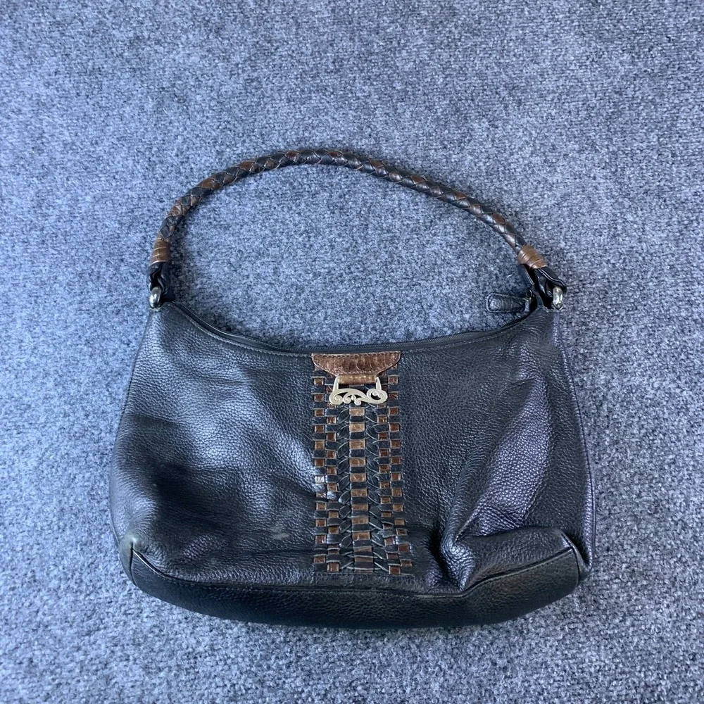 Brighton Hobo Bag Women Medium Black Brown Leather Good Braided E228531